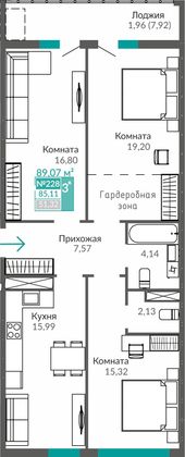 85,1 м², 3-комн. квартира, 6/9 этаж