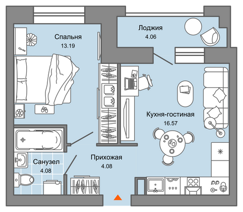 40 м², 2-комн. квартира, 5/7 этаж