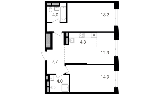 Продажа 2-комнатной квартиры 66,5 м², 10/18 этаж