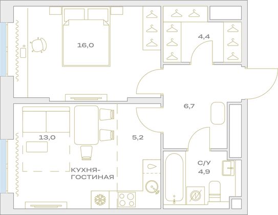 Продажа 2-комнатной квартиры 50,2 м², 12/23 этаж