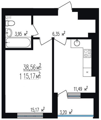 Продажа 1-комнатной квартиры 38,6 м², 26/28 этаж