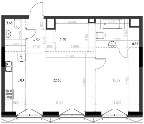 66,4 м², 2-комн. квартира, 11/15 этаж