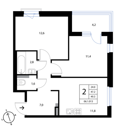 Продажа 2-комнатной квартиры 49,3 м², 2/3 этаж
