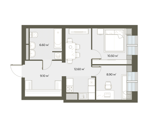 49,5 м², 2-комн. квартира, 6/6 этаж