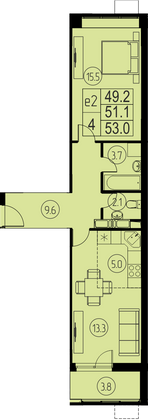 51,1 м², 2-комн. квартира, 9/17 этаж