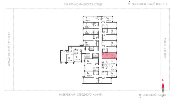 21,4 м², студия, 7/11 этаж