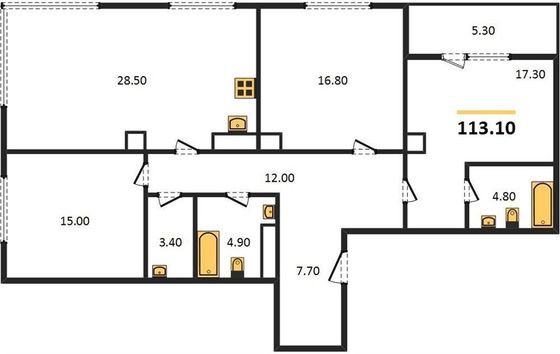 Продажа 3-комнатной квартиры 113,1 м², 17/28 этаж