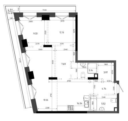 86,2 м², 2-комн. квартира, 4/19 этаж