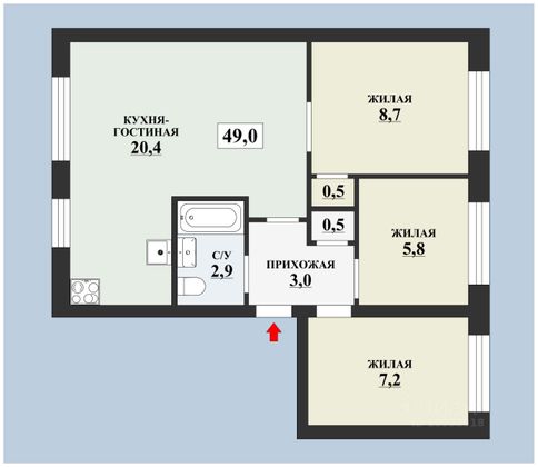 Продажа 3-комнатной квартиры 49 м², 5/5 этаж
