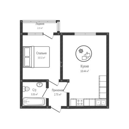 Продажа 1-комнатной квартиры 39,3 м², 9/24 этаж