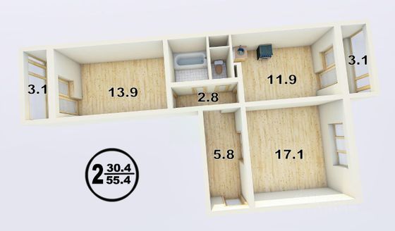 Продажа 2-комнатной квартиры 56 м², 13/14 этаж