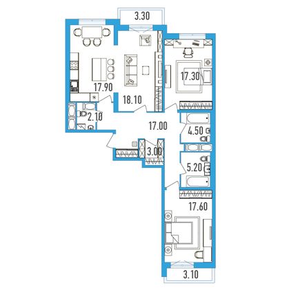 Продажа 3-комнатной квартиры 105,3 м², 23/24 этаж