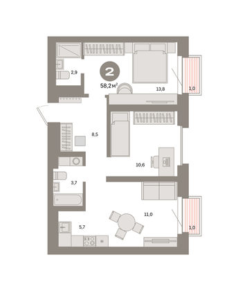 Продажа 2-комнатной квартиры 58,2 м², 24/31 этаж