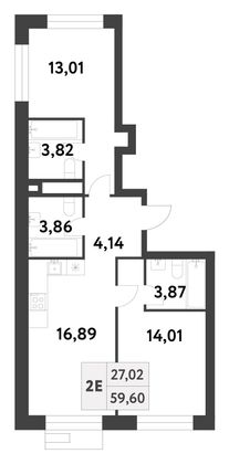 Продажа 2-комнатной квартиры 59,6 м², 3/16 этаж