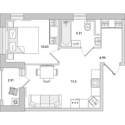 Продажа 1-комнатной квартиры 40,3 м², 5/17 этаж
