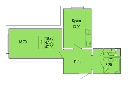 47,1 м², 1-комн. квартира, 1/7 этаж
