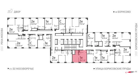 Продажа 1-комнатной квартиры 36,1 м², 42/52 этаж