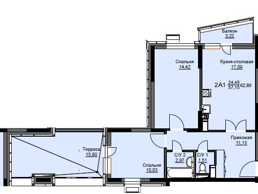 Продажа 2-комнатной квартиры 62,9 м², 6/17 этаж