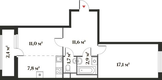 54,5 м², 2-комн. квартира, 2/6 этаж