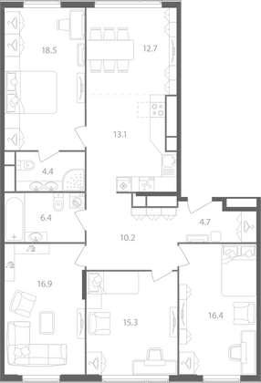 Продажа 4-комнатной квартиры 118,6 м², 14/14 этаж