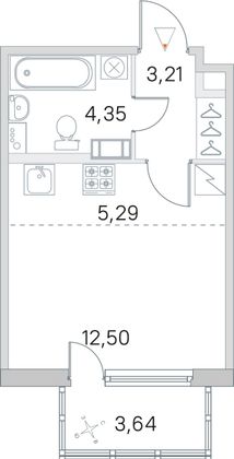 Продажа квартиры-студии 26,4 м², 3/5 этаж