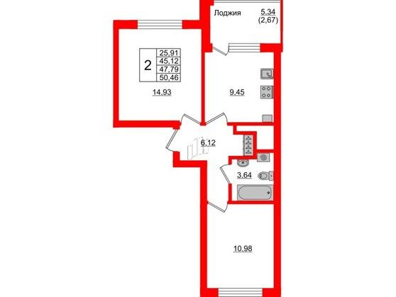 Продажа 2-комнатной квартиры 48 м², 8/9 этаж