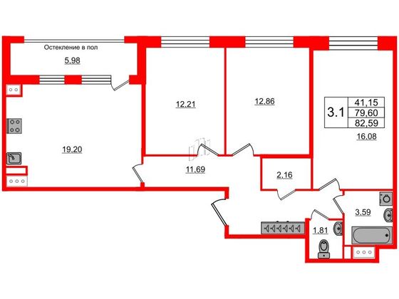 Продажа 3-комнатной квартиры 79,6 м², 3/10 этаж