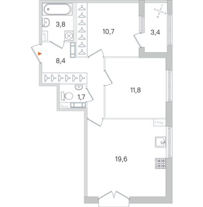 Продажа 2-комнатной квартиры 57,8 м², 3/4 этаж