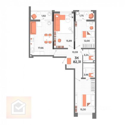 Продажа 3-комнатной квартиры 82,3 м², 7/13 этаж