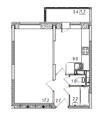 Продажа 1-комнатной квартиры 35,5 м², 9/17 этаж