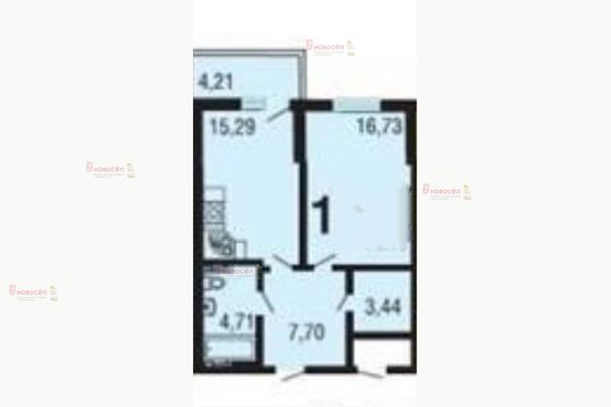 Продажа 1-комнатной квартиры 45 м², 20/25 этаж