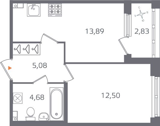Продажа 1-комнатной квартиры 37,6 м², 3/16 этаж