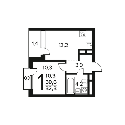 Продажа 1-комнатной квартиры 32,3 м², 11/12 этаж