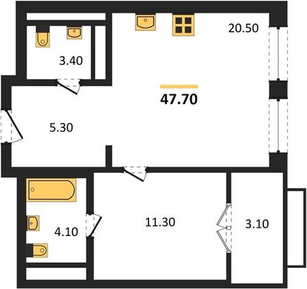 Продажа 1-комнатной квартиры 47,7 м², 11/20 этаж