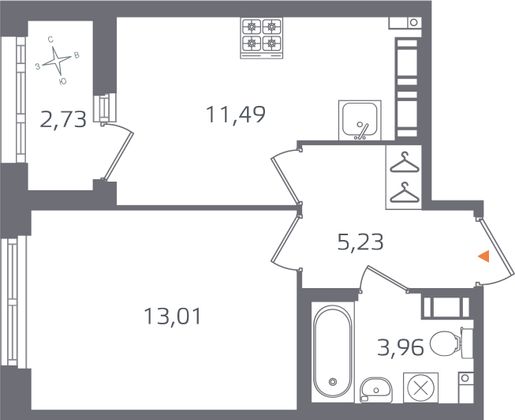 Продажа 1-комнатной квартиры 35,1 м², 15/16 этаж