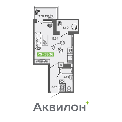 29,4 м², студия, 3/9 этаж