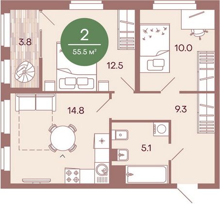 Продажа 2-комнатной квартиры 55,6 м², 3/17 этаж