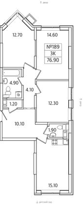76,9 м², 3-комн. квартира, 3/21 этаж