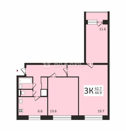 Продажа 3-комнатной квартиры 62,7 м², 9/12 этаж