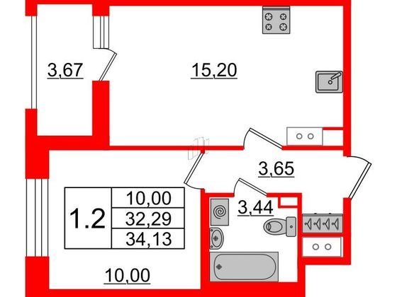 Продажа 1-комнатной квартиры 32,3 м², 10/12 этаж