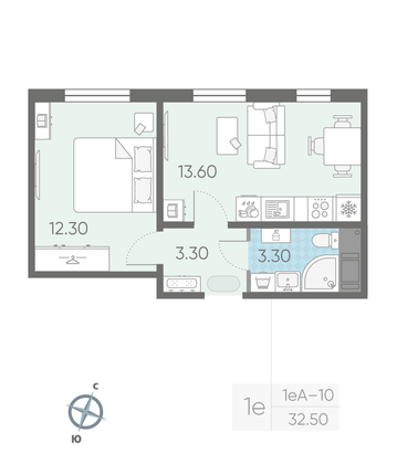 Продажа 1-комнатной квартиры 32,5 м², 14/16 этаж