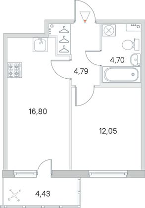 Продажа 1-комнатной квартиры 39,7 м², 2/8 этаж