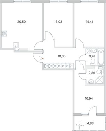 Продажа 3-комнатной квартиры 77,9 м², 2/4 этаж