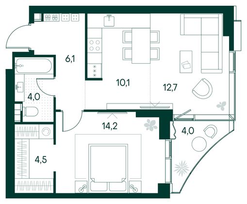Продажа 1-комнатной квартиры 52,7 м², 2/22 этаж