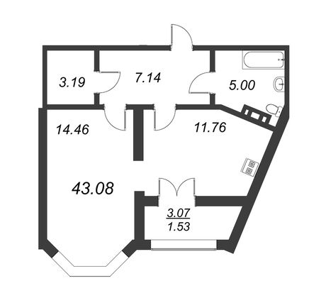 Продажа 1-комнатной квартиры 43,1 м², 10/13 этаж