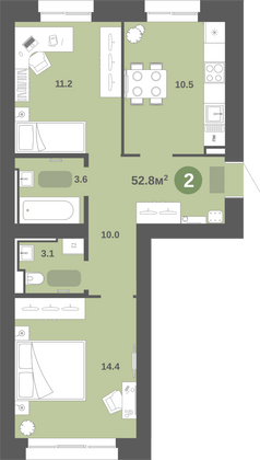 Продажа 2-комнатной квартиры 52,8 м², 2/9 этаж