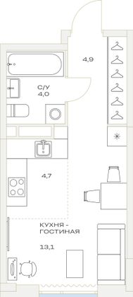 Продажа квартиры-студии 26,8 м², 14/23 этаж