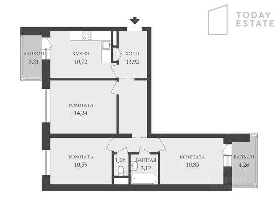Продажа 3-комнатной квартиры 63 м², 9/17 этаж