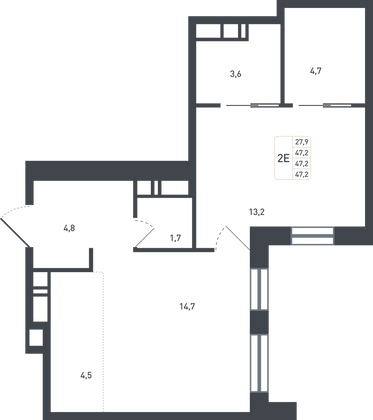 47,2 м², 2-комн. квартира, 5/8 этаж