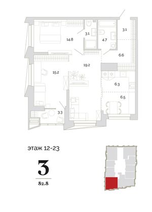 Продажа 3-комнатной квартиры 82,8 м², 23/18 этаж